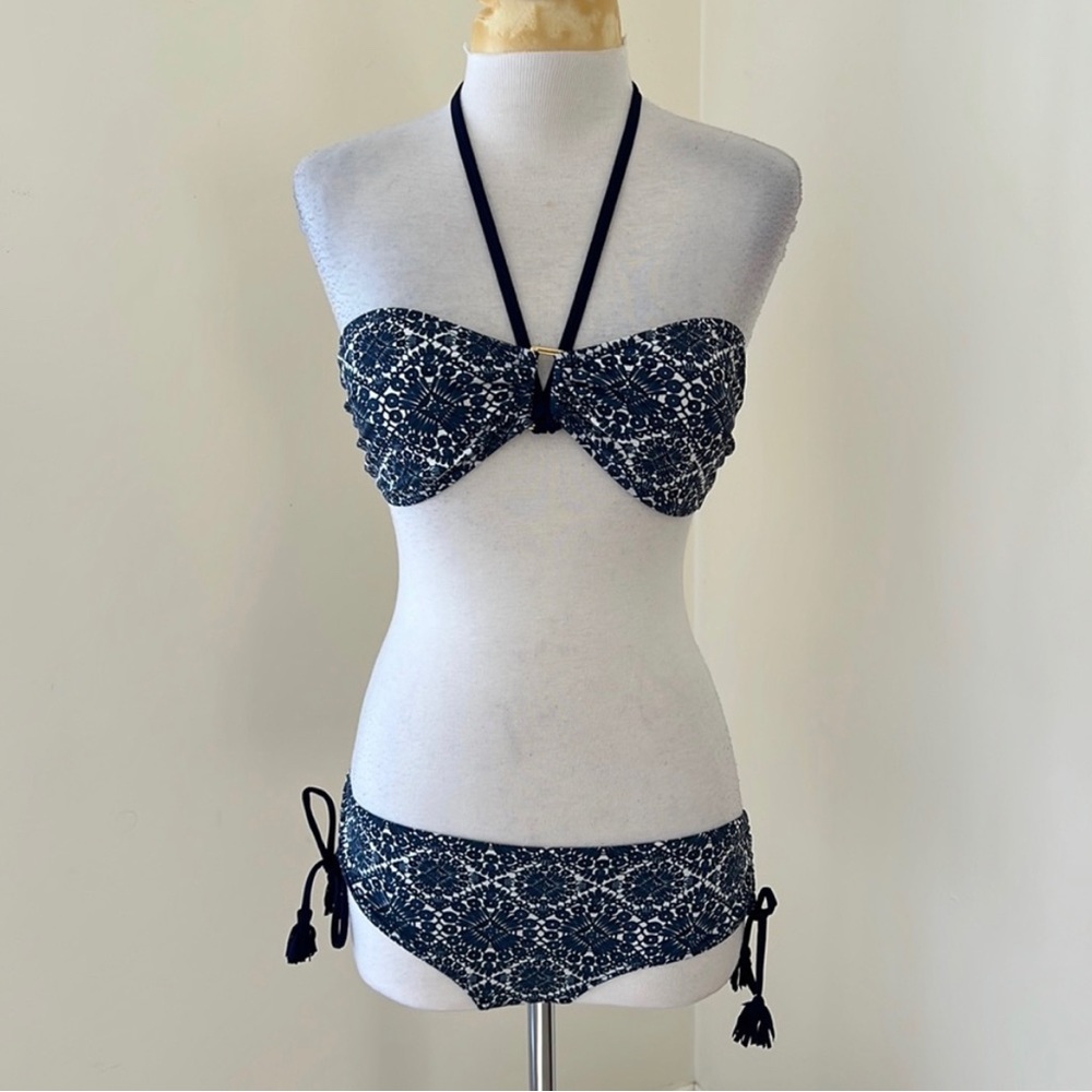 Tory Burch medium blue combo halter two piece swim set.